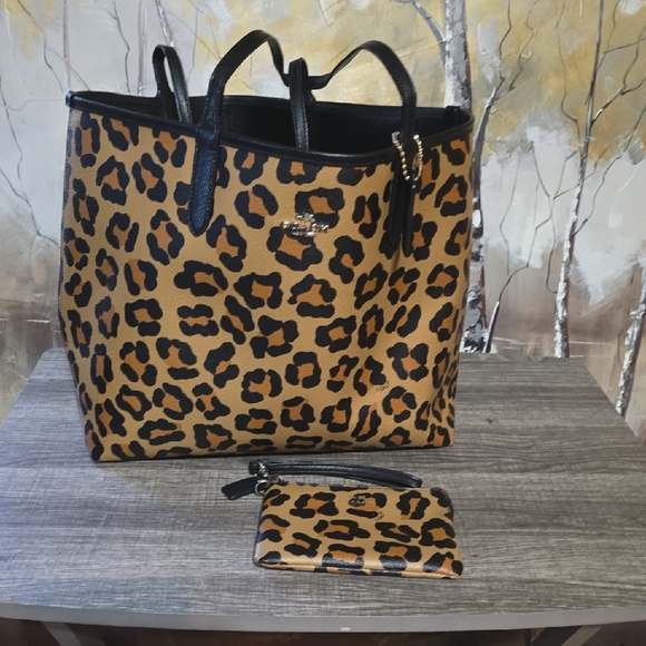 Coach Handbags - Coach Leopard Print Tote and Wristlet Set